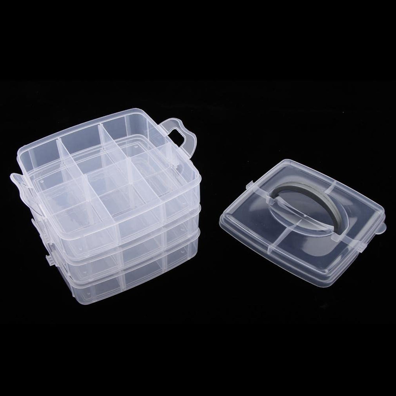 3-Tier 18 Sections Transparent Stackable Adjustable Compartment Slot Plastic Craft Storage Box 3-Tier 18 Sections Transparent Stackable Adjustable Compartment Slot Plastic Craft Storage Box